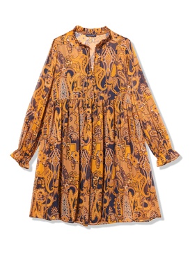 Tommy Hilfiger Women's Long Sleeve Keyhole Paisley Print Chiffon Dress