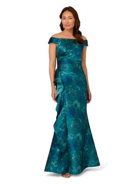 Adrianna Papell Women's Ruffle Jacquard Mermaid Gown