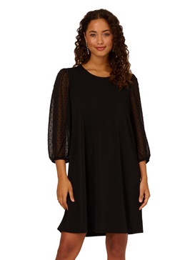 Adrianna Papell Women's Crew Neck Clip Dot 3/4 Sleeve Mc Dress
