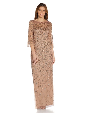 Adrianna Papell Women's Beaded Illusion Column Gown