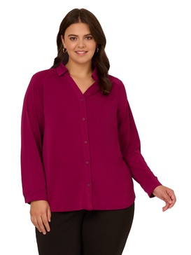 Adrianna Papell Women's Plus Size Knit Button Front V-Neck