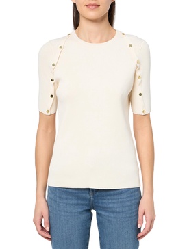Anne Klein Womens Button Ribbed Knit Pullover Sweater