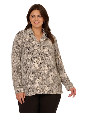 Adrianna Papell Women's Plus Size Knit Utility Top with Long Sleeves and Chest Pockets