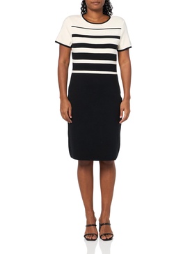 Anne Klein Women's Multi Stripe Short SLV Crew Neck Dress