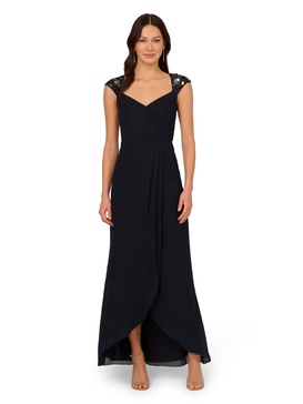 Adrianna Papell Women's Bead Yoke Chiffon Dress
