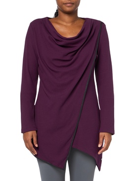Andrew Marc Women's Long Sleeve Asymmetrical Thermal Tunic with Faux Leather Trim