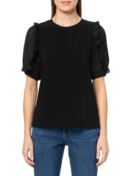 Anne Klein Women's Solid Ity Ss Combo SLV & Ruffle Top