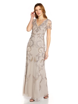 Adrianna Papell Women's V-Neck Beaded Gown