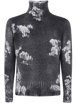 Avant Toi Cracked Effect High Neck Pullover With Destroyed Edges Clothing