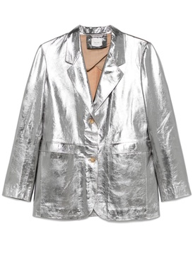 Alysi Leather Single-Breasted Blazer Jacket