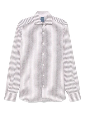 Barba Brown And White Striped Shirt In Linen