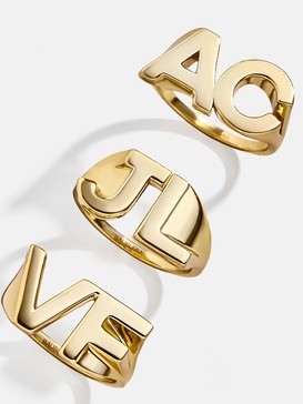 18K Gold Double Initial Custom Block Ring