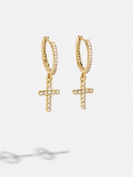 18K Gold Cross Earrings