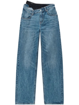 Distressed blue jeans