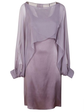 Puff Sleeved Draped Satin Slip Dress