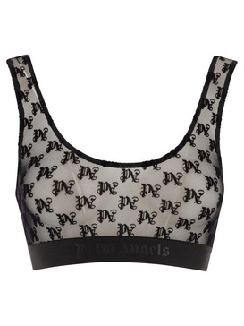 Monogram Pattern Scoop Neck Lace Bra