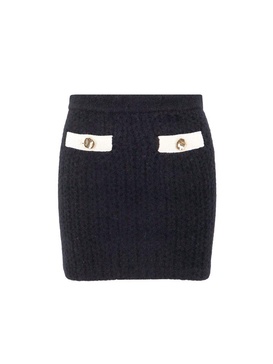 Black stretch alpaca blend mini skirt