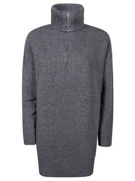 Half Zipped Long Sleeved Knitted Dress