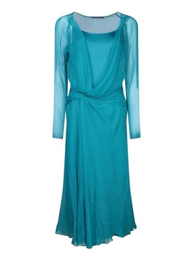 Teal Blue Silk Midi Dress