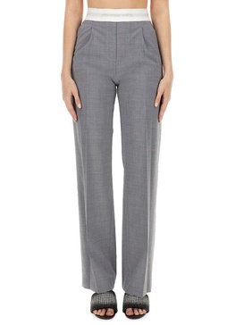 HIGH WAIST STRETCH PANTS WITH PLEATS AND LOGO