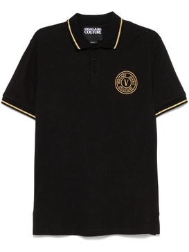 Black cotton polo shirt with embroidered logo