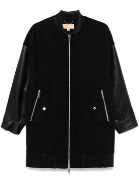 Short Mixed-Media coat with pockets