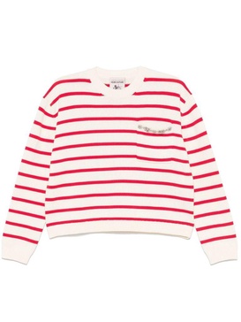 Rita white cotton sweater with red stripes and inserts