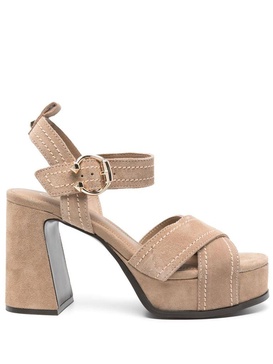 'Melany' sandals with heel in beige suede