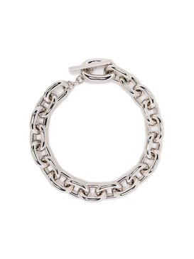 Silver-colored necklace with brass chain-link