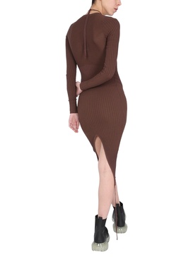 RIBBED KNIT MIDI DRESS WITH CUT OUT DETAIL