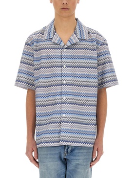 ZIG ZAG COTTON POPLIN BOWLING SHIRT WITH BREAST POCKET