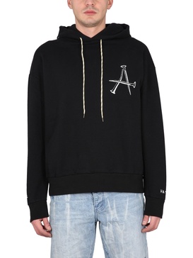 COTTON SWEATSHIRT WITH LOGO PRINT AND HOODIE
