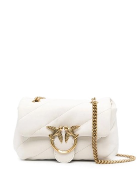'Love Classic Puff' White Shoulder Bag with Diagonal Maxi Quilting in Leather Woman Pinko