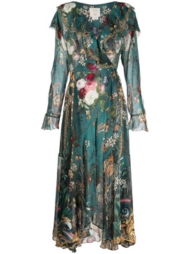 Ruffled silk midi wrap dress