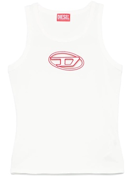 White tank top with cut-out logo