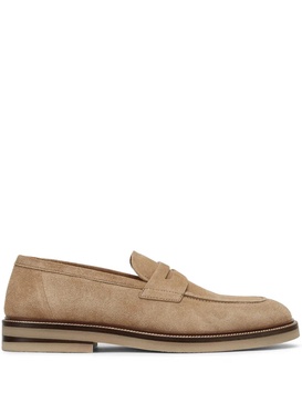penny-slot suede loafers