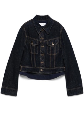 Blue Denim Cropped Jacket Contrast Stitching