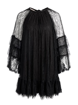Delia Ruffle Angel-Sleeve Tunic Dress