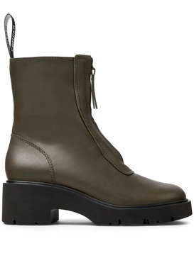 Green leather zip boots for women