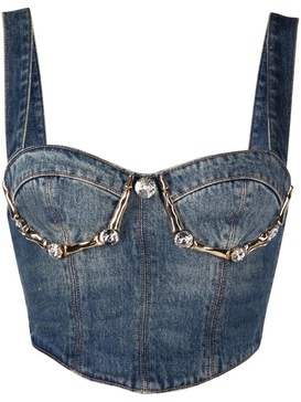Claw embellished denim bustier