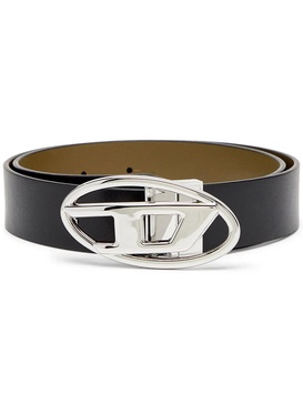 Black belt with oval silver logo buckle