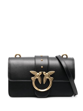 'Mini Love Bag Icon' Black Shoulder Bag With Logo Patch In Smooth Leather Woman Pinko