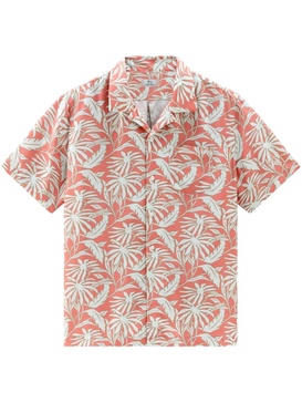 Tropical Print Bowling Shirt Coral