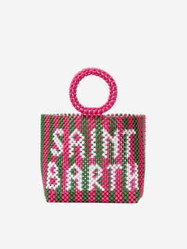 Beaded Handbag With Pink And Green Stripes