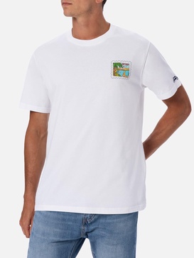 Man Cotton T-shirt With St. Tropez Postcard Front And Back Print | Alessandro Enriquez Special Edition