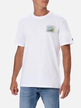 Man Cotton T-shirt With Portofino Postcard Front And Back Print | Alessandro Enriquez Special Edition