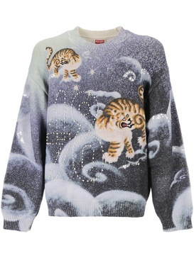 Tiger Intarsia-knit Embellished Jumper