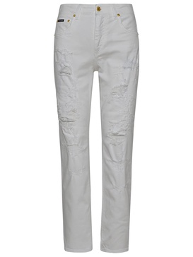 Logo Patch Distressed Boyfriend Jeans