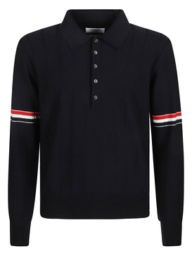 Rwb-striped Long-sleeved Polo Shirt
