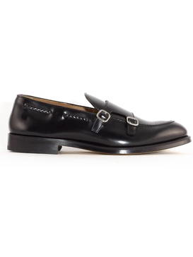 Black Calfskin Leather Double-buckle Loafers